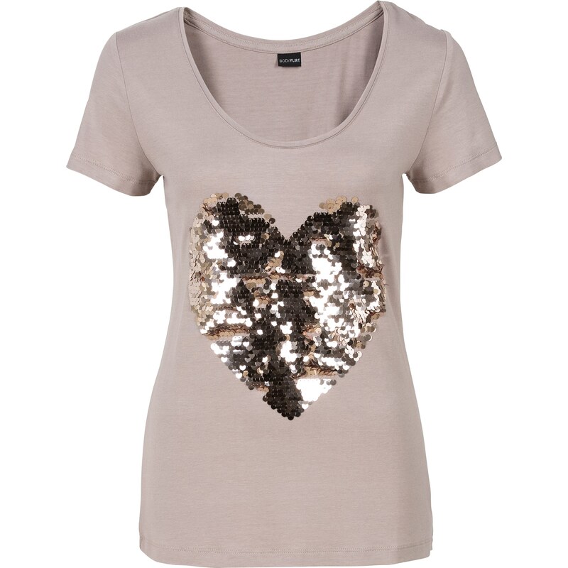 BODYFLIRT Shirt mit Herz aus Pailletten in grau für Damen von bonprix