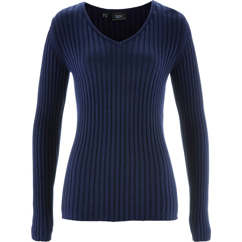 bpc bonprix collection Pullover langarm in blau (V-Ausschnitt) für Damen von bonprix