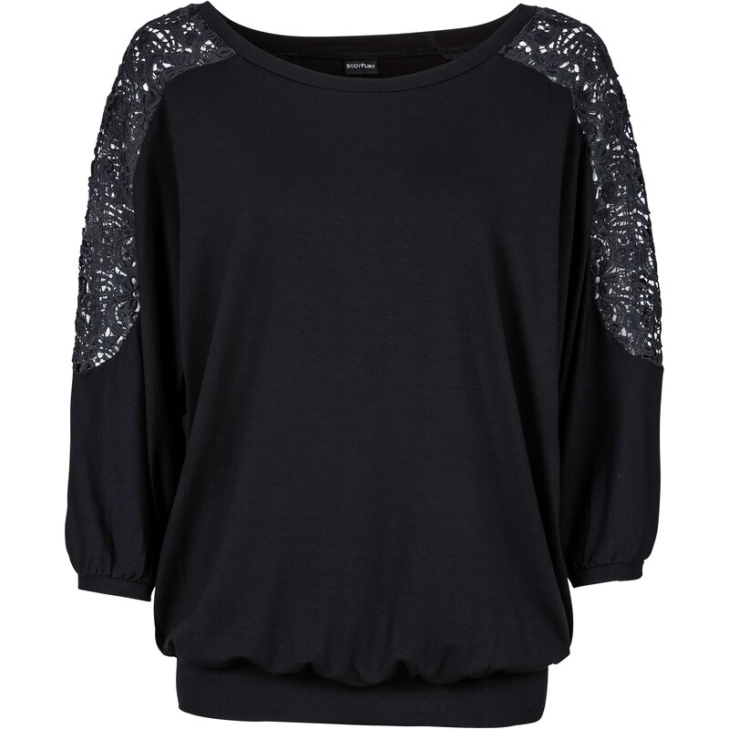 BODYFLIRT Oversized-Shirt mit Spitze in schwarz für Damen von bonprix