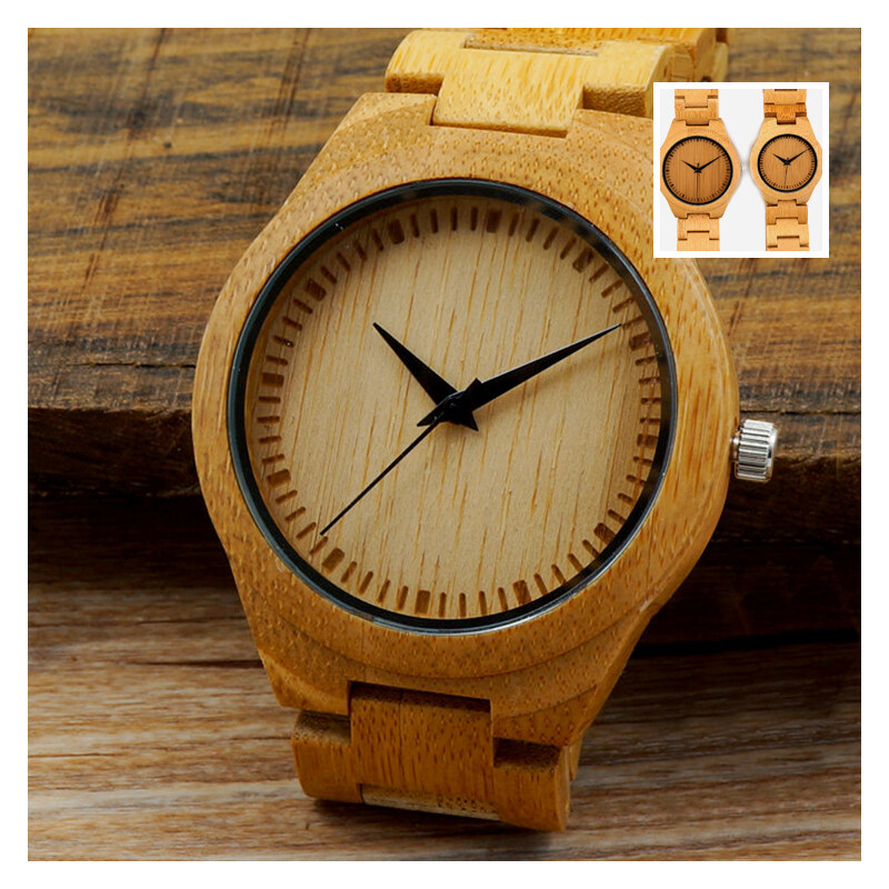 Lesara Bambus-Armbanduhr mit Edelstahl-Faltschließe - Für Herren