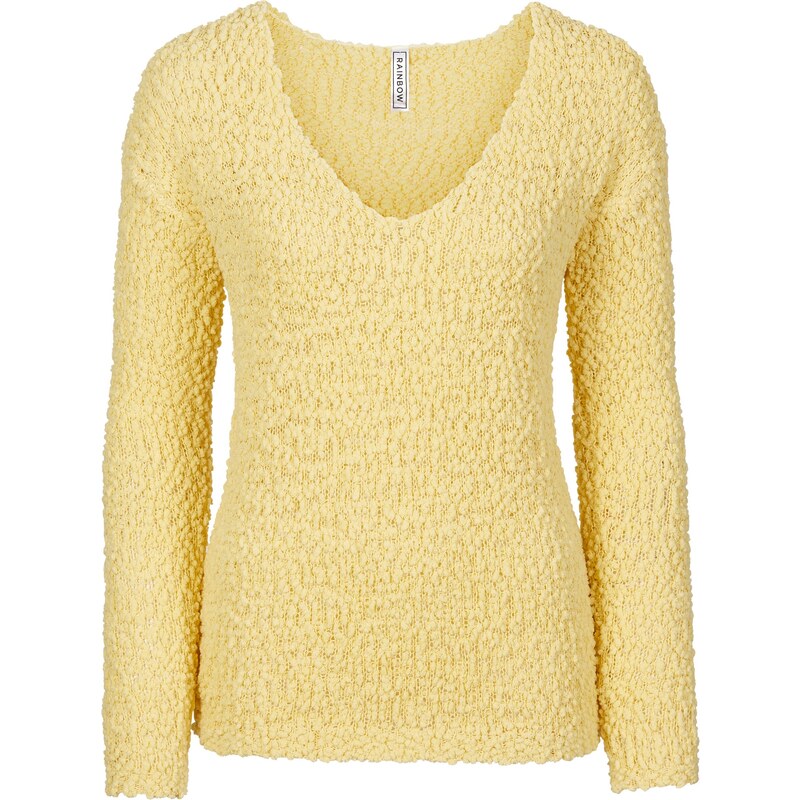 RAINBOW Pullover langarm in gelb (V-Ausschnitt) für Damen von bonprix