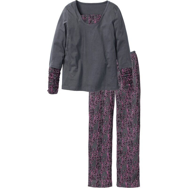 bpc bonprix collection Pyjama langarm in grau für Damen von bonprix