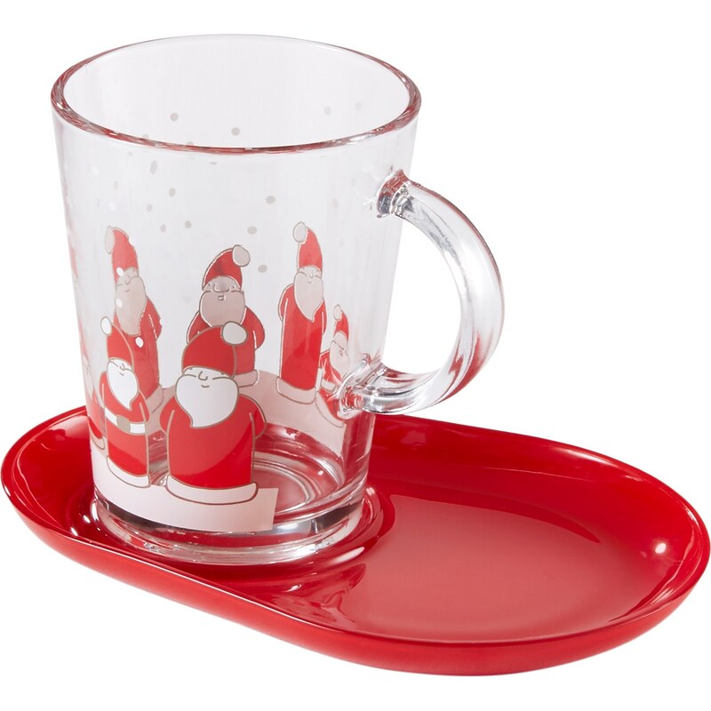 bpc living Glasbecher-Set Santa inkl. Untersetzer (2-tlg.) in rot von bonprix