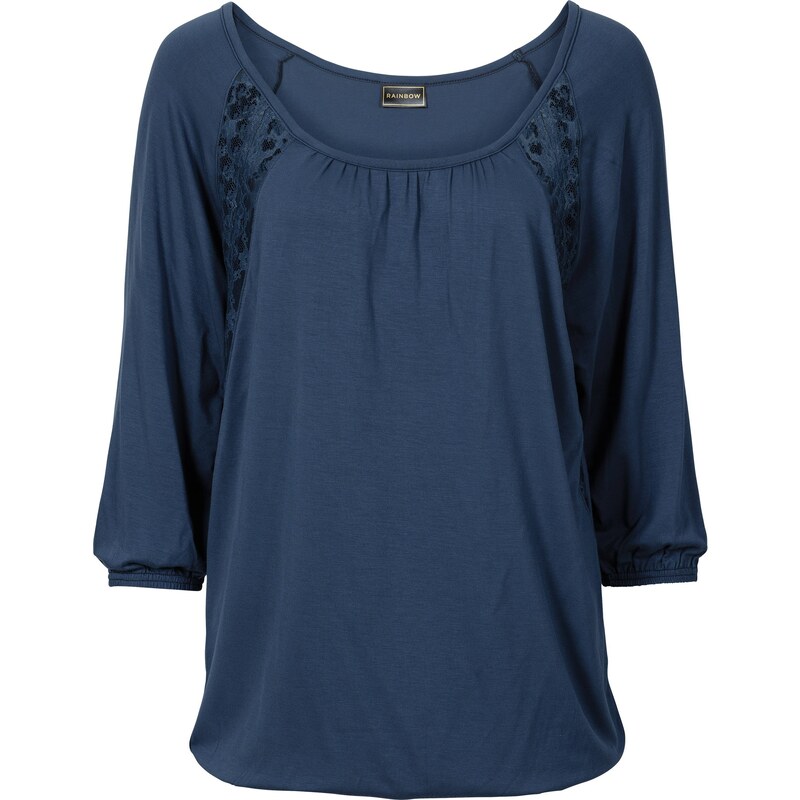 RAINBOW Shirt mit Spitze 3/4 Arm in blau für Damen von bonprix