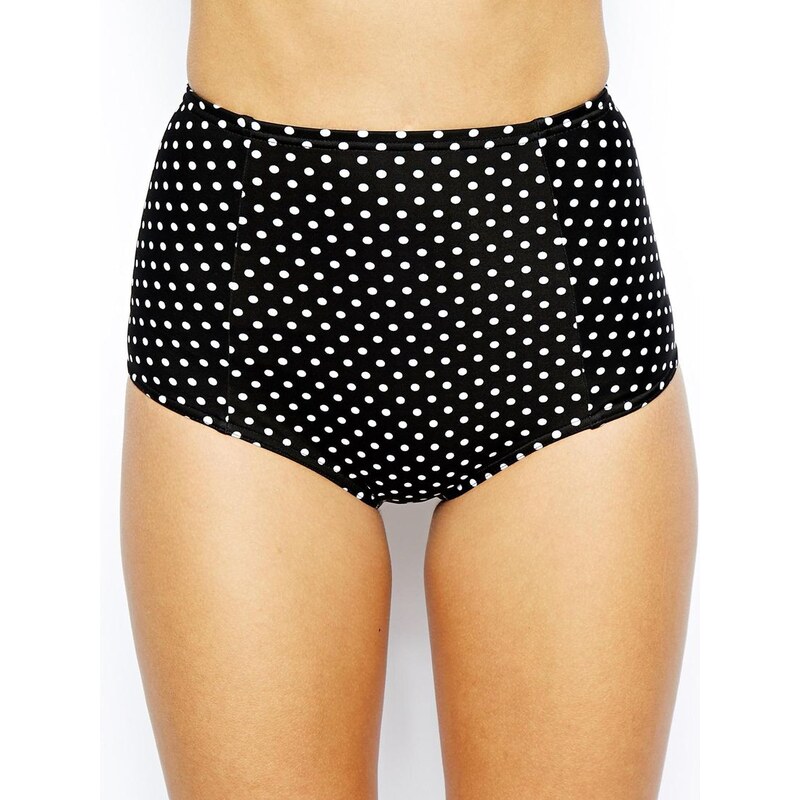 ASOS - Mix & Match - Hoch geschnittene Bikinihose mit Punkten - Schwarz/Weiß gepunktet
