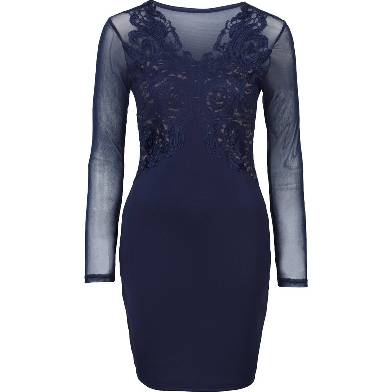 BODYFLIRT boutique Kleid mit Spitzenapplikation in blau von bonprix
