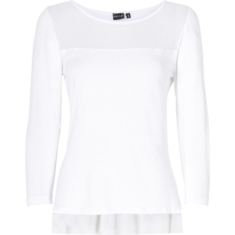 BODYFLIRT Shirt mit Mesh-Einsatz 3/4 Arm in weiß für Damen von bonprix