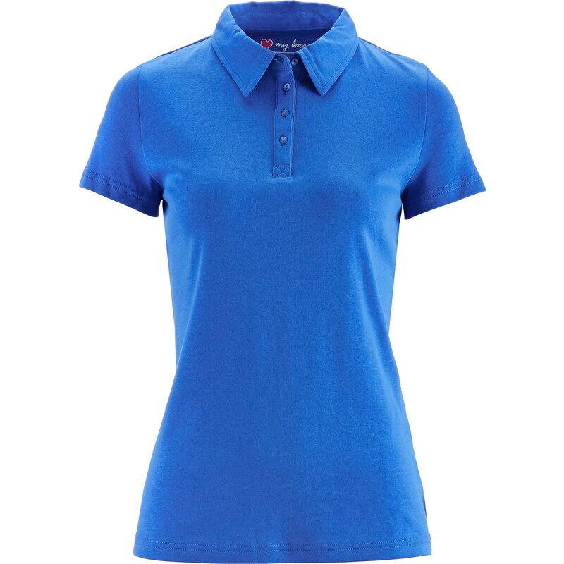bpc bonprix collection Basic Baumwollshirt Rib-Jersey kurzer Arm in blau für Damen von bonprix