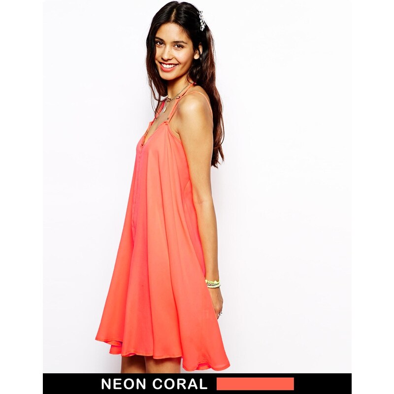 Native Rose - Trägerkleid in Neon mit Racerback - Korallenrot
