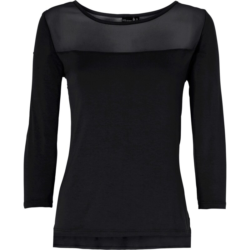 BODYFLIRT Shirt mit Mesh-Einsatz 3/4 Arm in schwarz für Damen von bonprix