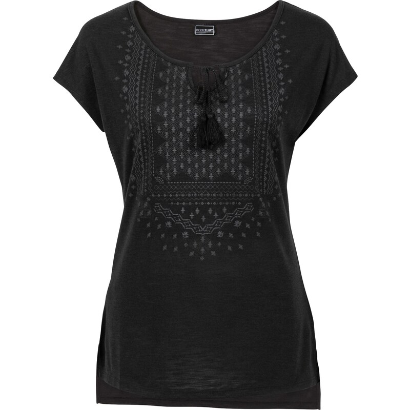 BODYFLIRT Shirt mit Druck kurzer Arm in schwarz für Damen von bonprix