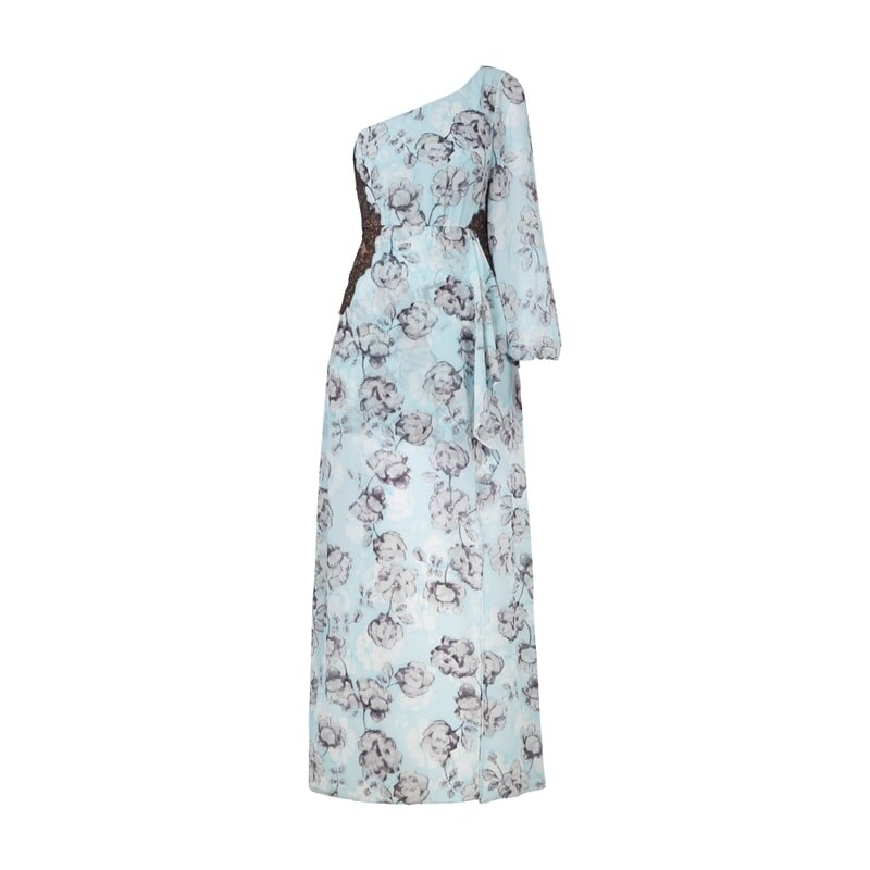 BCBG Max Azria One-Shoulder-Abendkleid mit floralem Muster