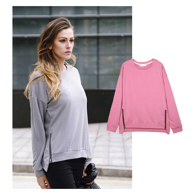 Lesara Sweater mit Reißverschluss-Details - Pink - M