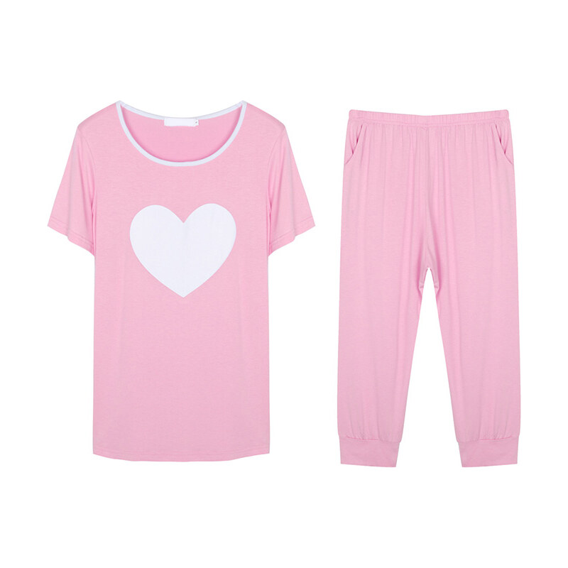 Lesara 2-teiliges Schlafanzug-Set T-Shirt & Hose Herz - Pink - M