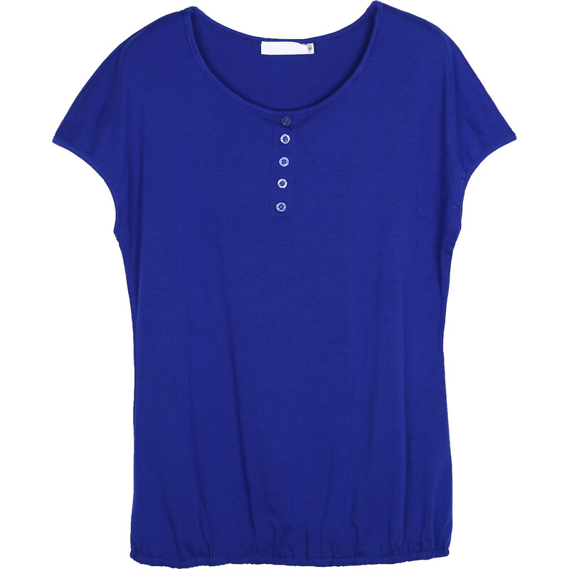 Lesara T-Shirt mit Zierknopfleiste - Blau - S