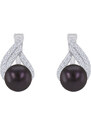 Eppi Silberne Ohrringe mit schwarzen Perlen und Zirkonia Zona