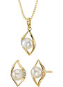 Eppi Goldene Schmuckkollektion mit weißen Perlen und Zirkonia Medea