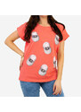 NAMSO Coral Damen-T-Shirt mit Glitzer und Aufdruck - Kleidung - Koralle