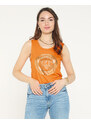 marka niezdefiniowana Orange Schulterbluse mit Print und Zirkonia - Bekleidung - orange