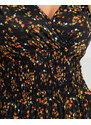 DEFOX Schwarzes Maxikleid für Damen mit orangefarbenen Blumen - Kleidung - orange || schwarz