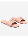 Bella Paris Damenhausschuhe aus rosa Öko-Leder mit goldener Daliso-Verzierung - Schuhe - pink