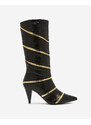 Seastar Schwarz-goldene Damenstiefel mit Stilettoabsatz und geprägten Streifen Felifea- Footwear - gold || schwarz