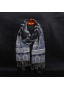 Pranita Schal aus Merinowolle handgestickt graublau-schwarz mit Cremefarbe