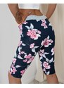 LINTEBOB Marineblaue 3/4-Shorts für Damen mit rosa Blumen GROSSE GRÖSSE - Kleidung - blau || pink