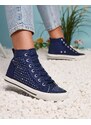 marka niezdefiniowana Marineblaue High-Top-Sneakers mit Zirkonen Totulu- Footwear - blau