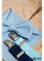 Avantgard Hosenträger in Y-Form mit Ledermitte mit Clips - azurblau, beiges Leder