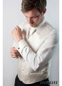Avantgard Französische Creme Krawatte mit Einstecktuch - silbernes Muster